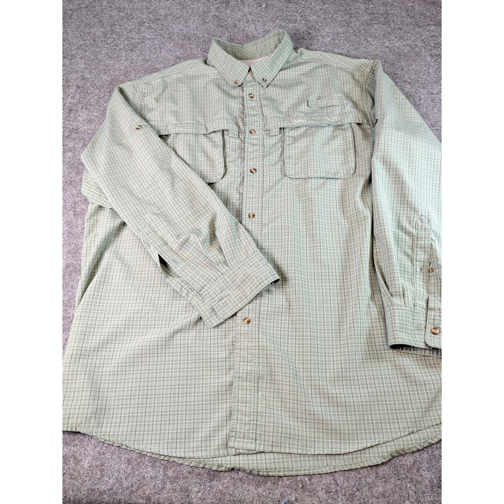 LL Bean Mens XL Tall Fishing Shirt Sage Green Plaid Long Sleeve Vented Mesh Back